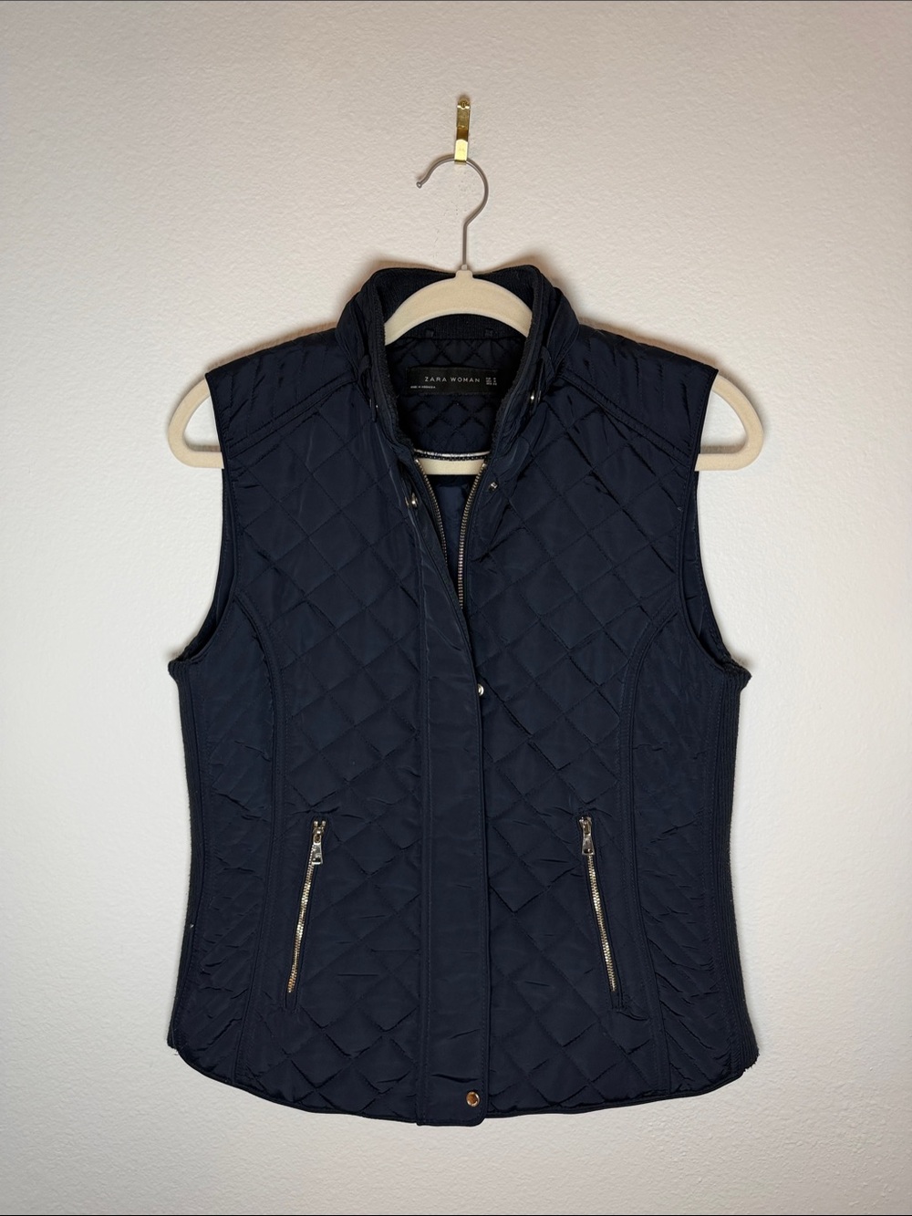 Zara Navy Quilted Sleeveless Vest